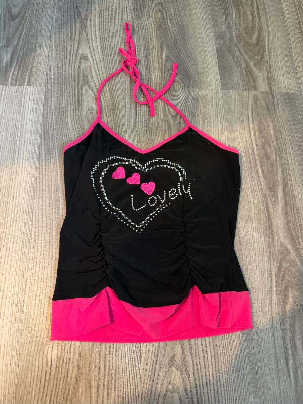 Lovely Heart Halter Tank Top - Black & Hot Pink